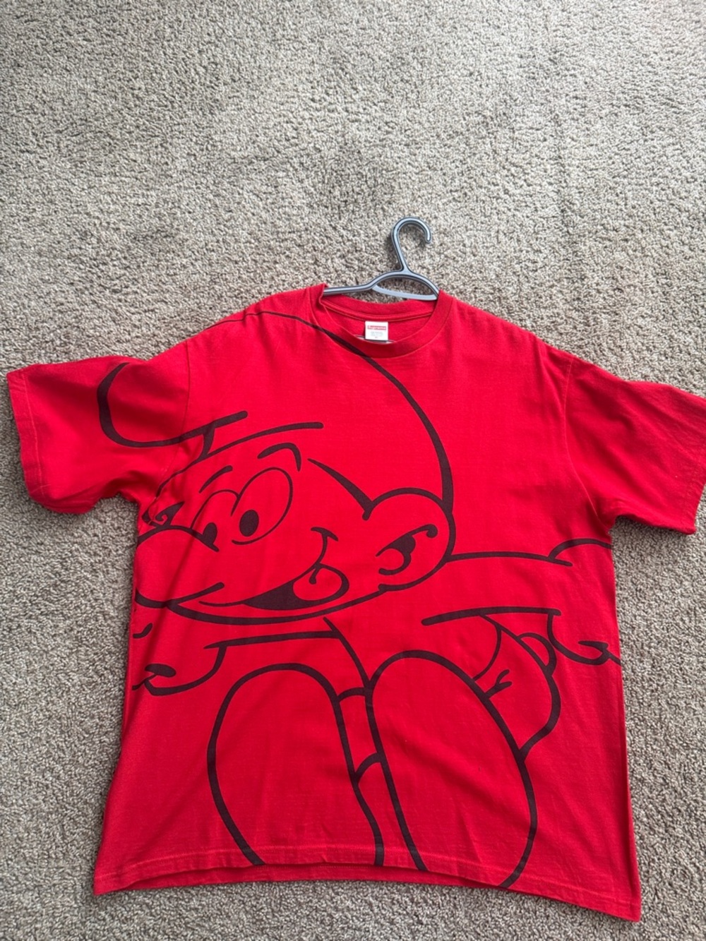 Supreme Red Tee with Oversized Smurf Cartoon Outline